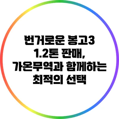 번거로운 봉고3 1.2톤 판매, 가온무역과 함께하는 최적의 선택