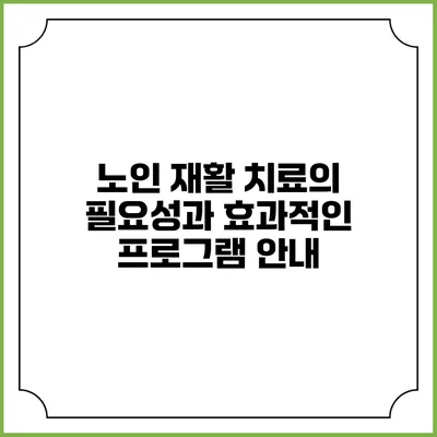 노인 재활 치료의 필요성과 효과적인 프로그램 안내