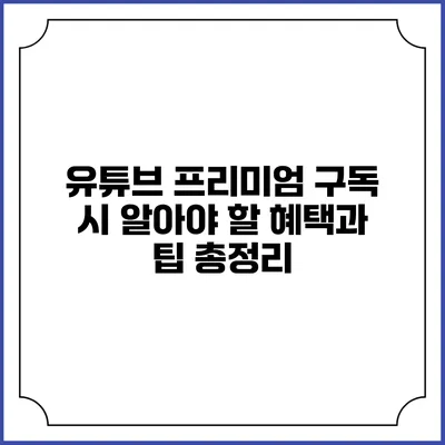 유튜브 프리미엄: 구독 시 알아야 할 혜택과 팁 총정리