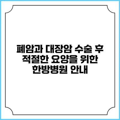 폐암과 대장암 수술 후 적절한 요양을 위한 한방병원 안내