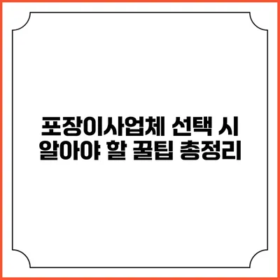 포장이사업체 선택 시 알아야 할 꿀팁 총정리